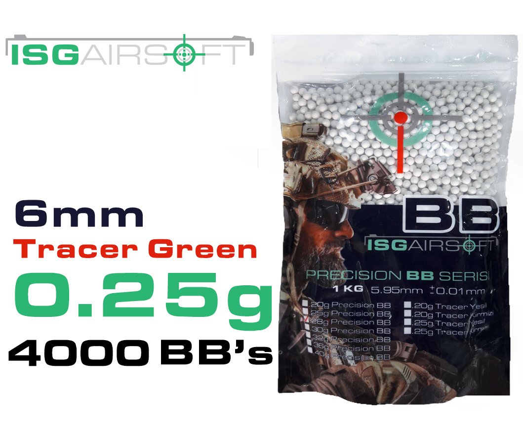 ISGairsoft 0.25g (0,25g) Tracer BB GREEN 3000adet Kolay Dolum Kapaklı Paket