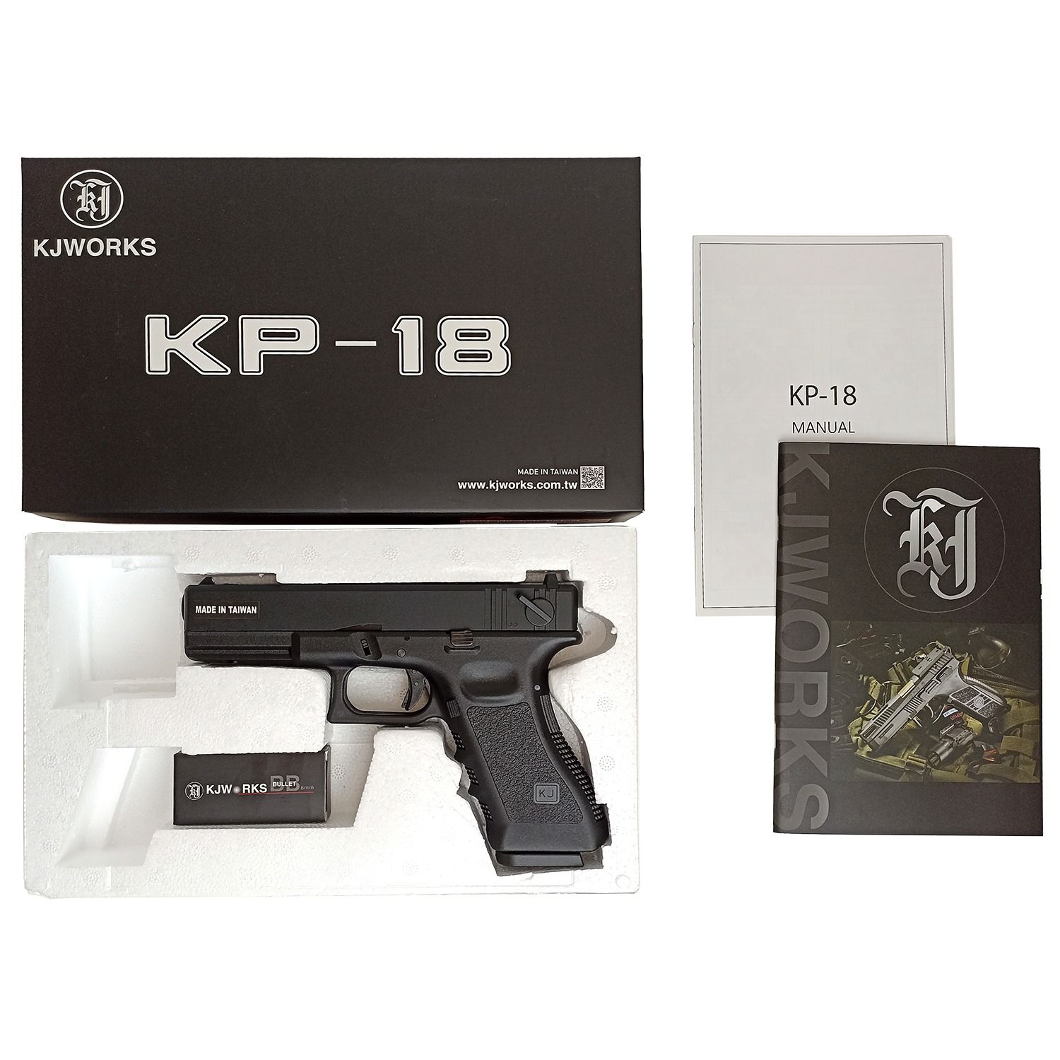 KJW G18 Glock18 Metal Slide SIYAH GBB Airsoft Auto Glock Tabanca KP-18-BK